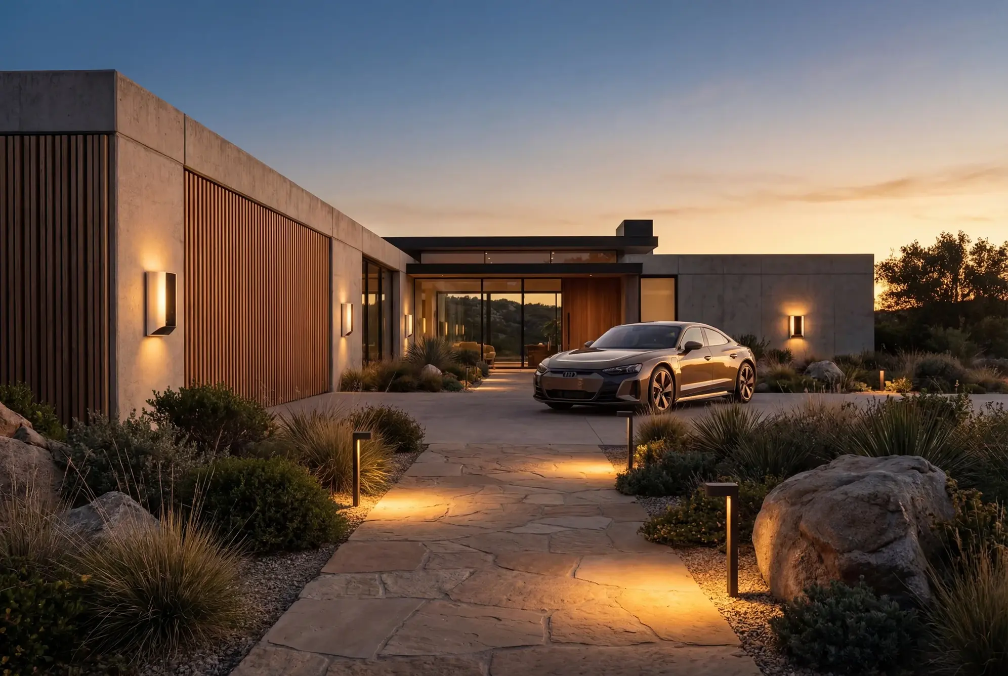 Electric service vehicle near a residential project site